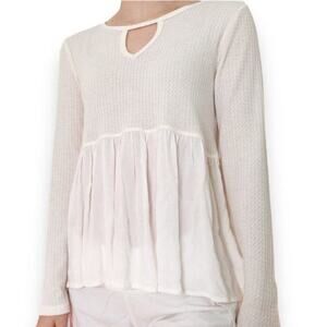 Altar'd State Blouse Women Sz XS Boho Babydoll Long Sleeve Oversized Waffle Knit